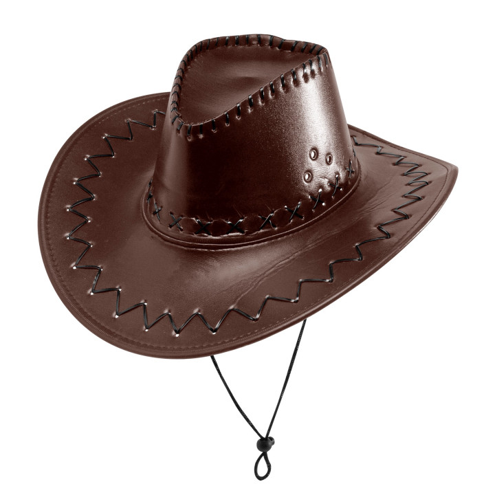Chapeau de cowboy aspect cuir avec coutures décoratives, marron