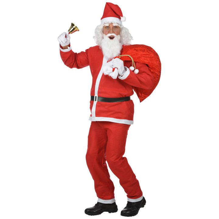 Déguisement de Saint Nicolas avec veste, pantalon, ceinture, bonnet et barbe, rouge