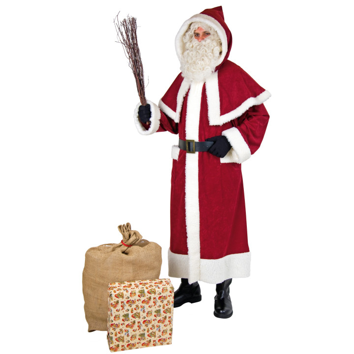 Saint Nicholas Costume with Hood, Cape, and Belt, Universalgrösse, red