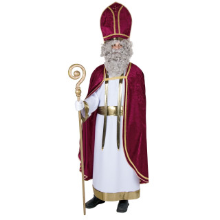 Bischofskostüm mit Umhang, Kleid und Mitra, rot