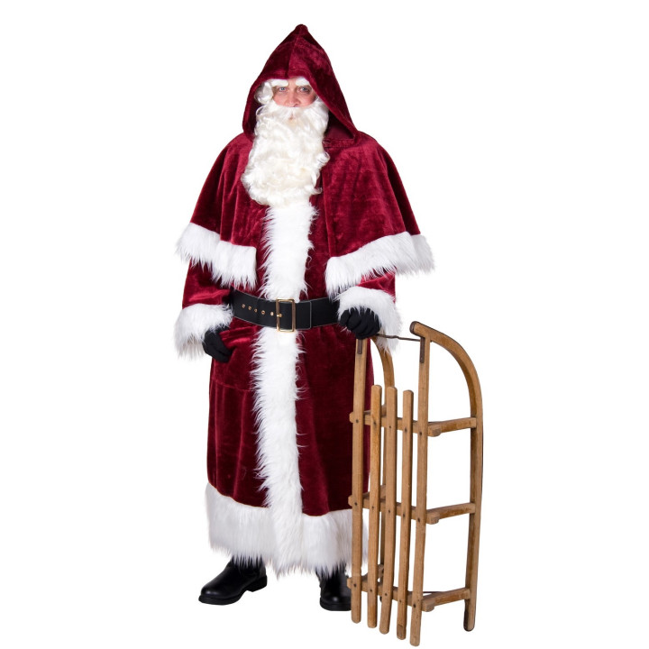Déguisement Saint-Nicolas : manteau festif avec capuche et ceinture, rouge