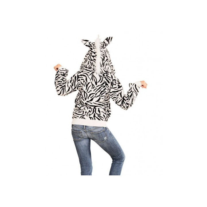 Zebra sweater with a hood, white/black