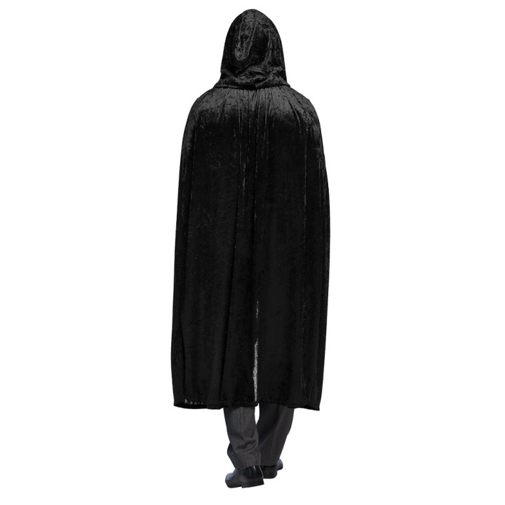 Cape with hood velvet, unisex, 170 cm, black