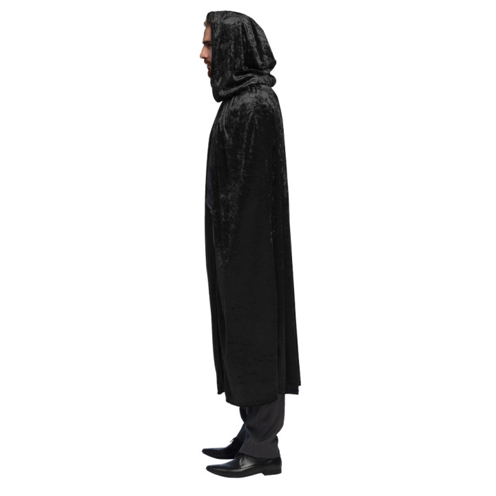 Cape with hood velvet, unisex, 170 cm, black