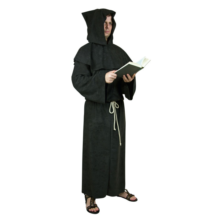 Monk's robe with hood and cord, Onesize, black