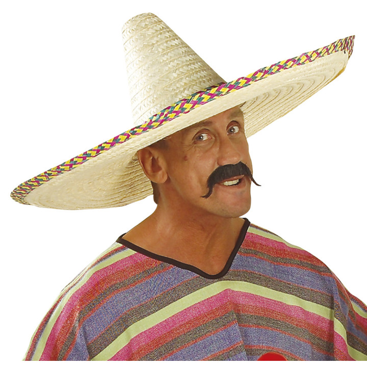 Grand chapeau sombrero avec bord coloré, 65 cm, natur